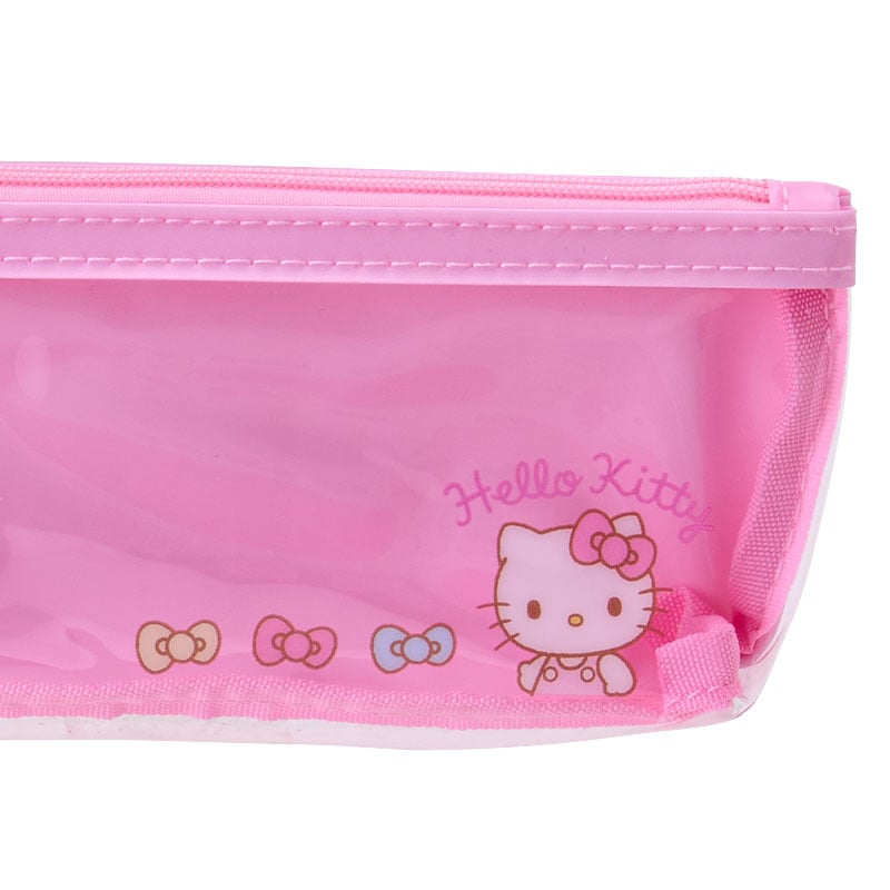 Side profile of Sanrio pencil case with Hello Kitty print and sleek shape.