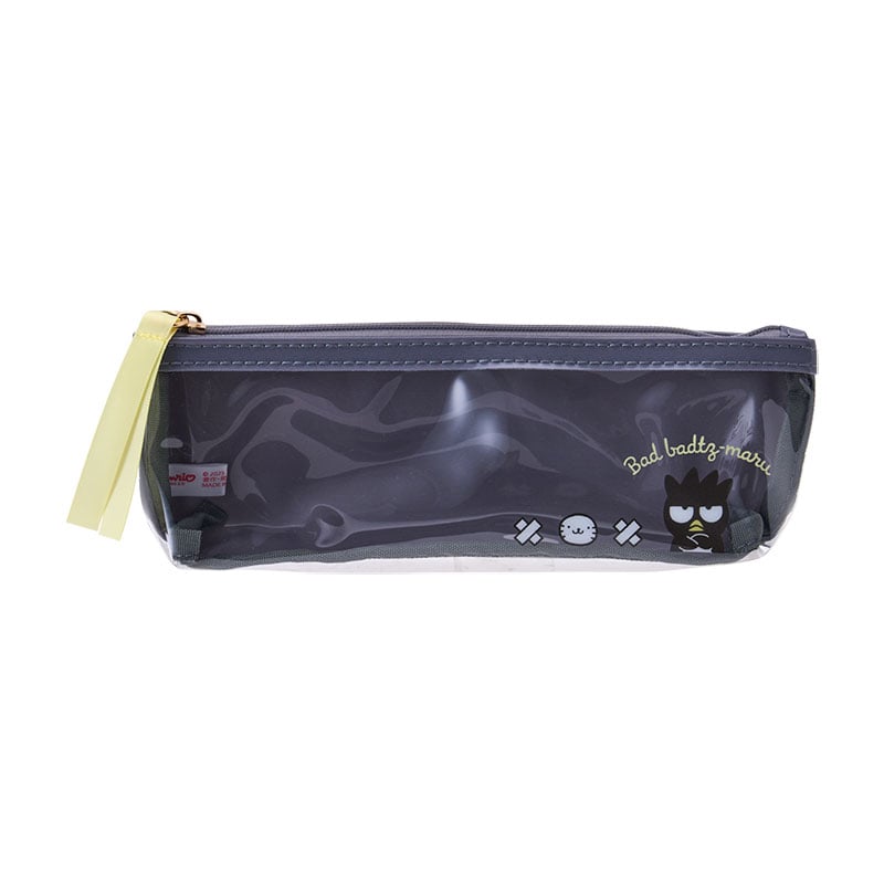 Close-up of the Badtz-Maru pencil pouch showing character design and zipper pull