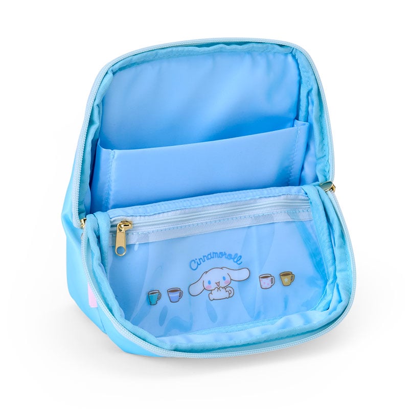 Stationery pouch placed on desk with pens and notebooks for organization