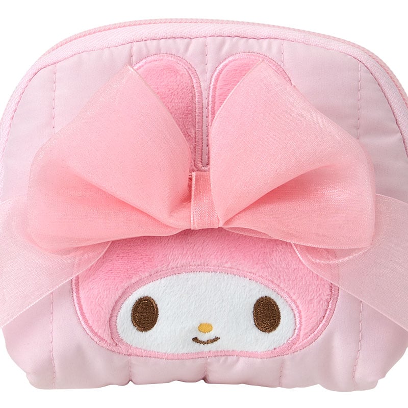 My Melody mini cosmetic bag showcasing the ribbon zipper pull.