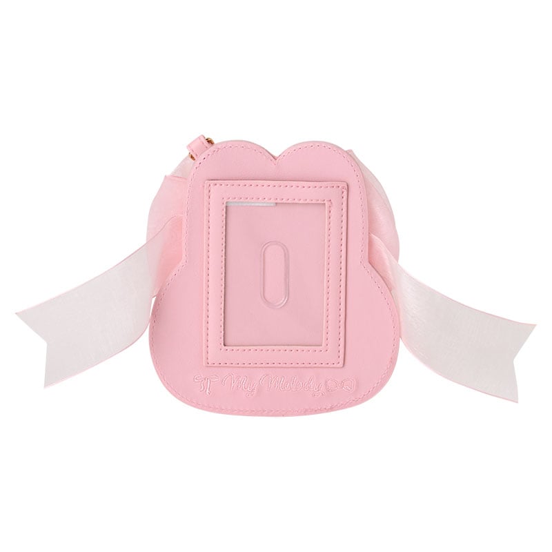 My Melody card case with ribbon accents and clear ID window, perfect for collectors