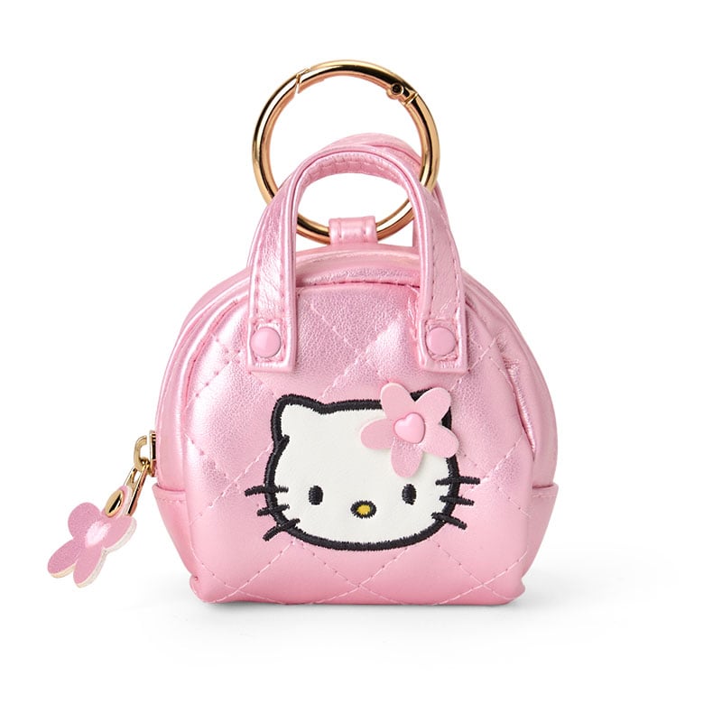 Mini Quilt Hello Kitty bag charm on a denim tote