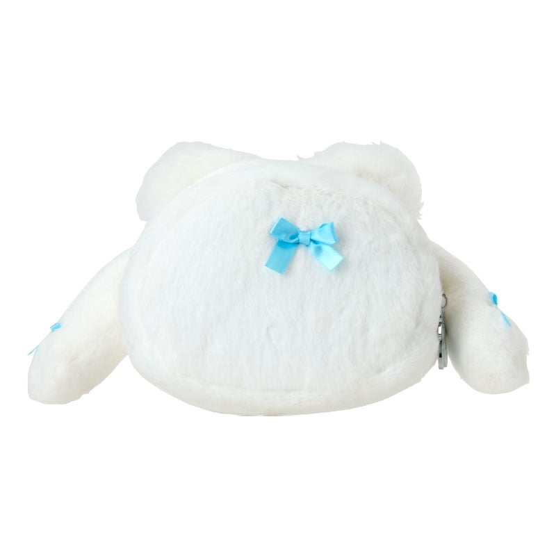 Close-up of the embroidered details on the Cinnamoroll plush zipper pouch.
