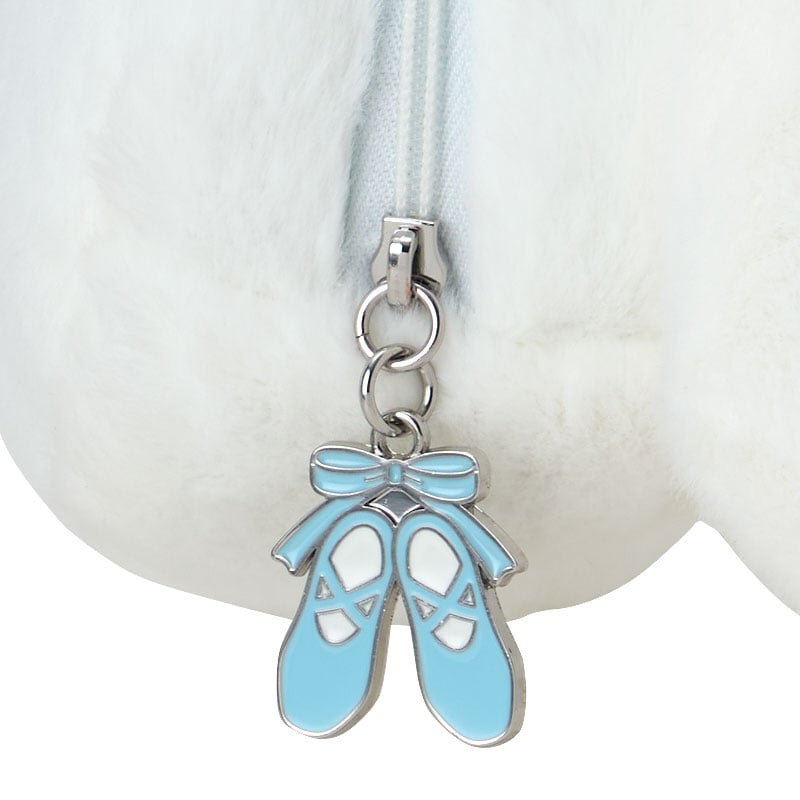 Ballet-themed pouch opened showing its internal lining and zipper pull.