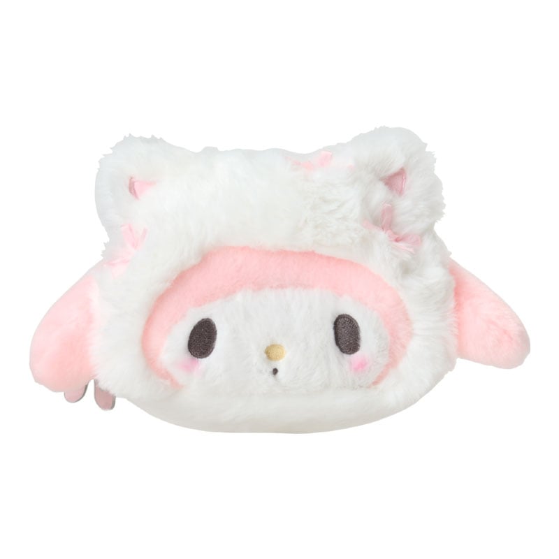 Front view of My Melody plush zipper pouch showcasing ballet-themed design.