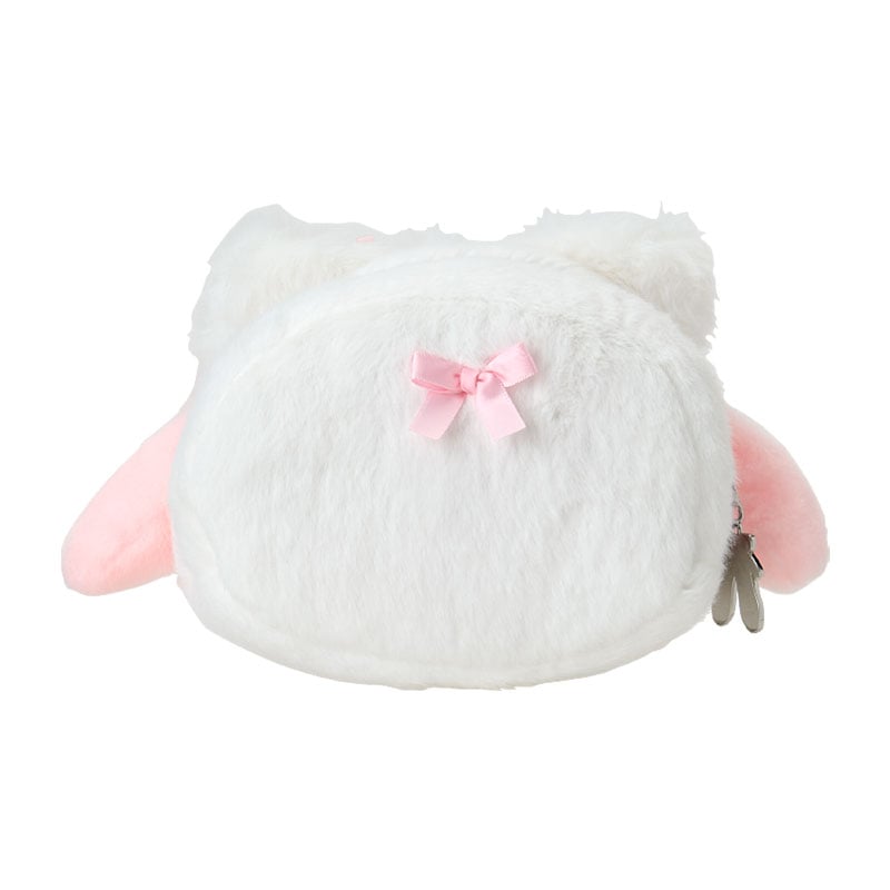 Front view of My Melody plush zipper pouch showcasing ballet-themed design.
