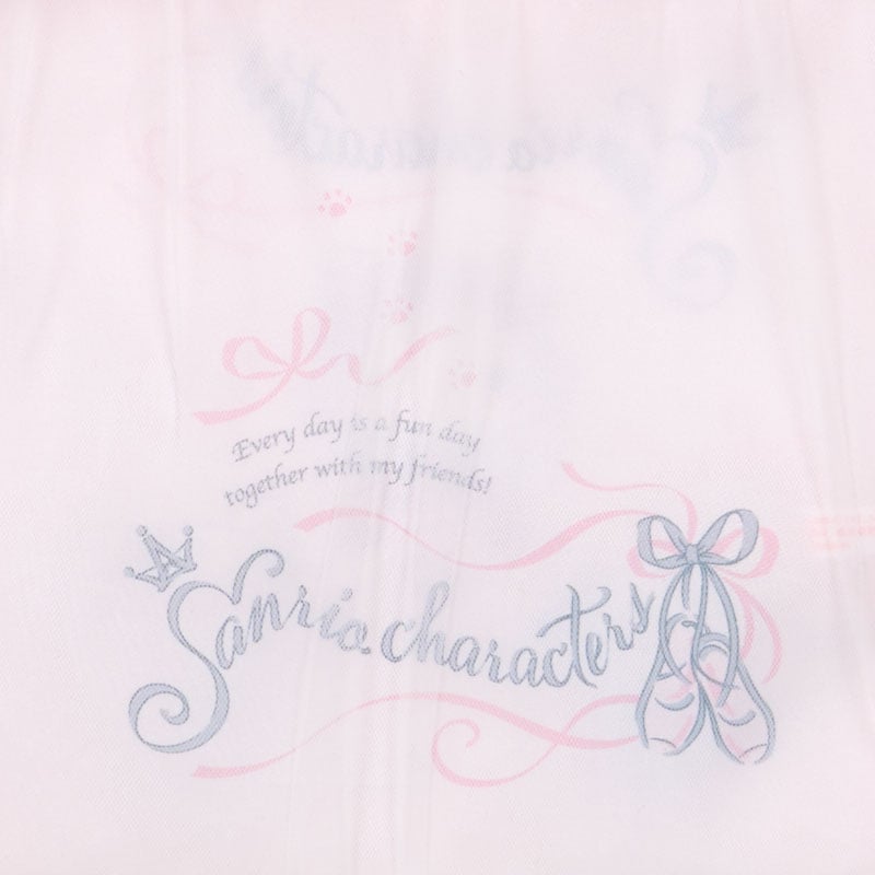 Front view of the drawstring pouch showing Sanrio characters in ballet outfits