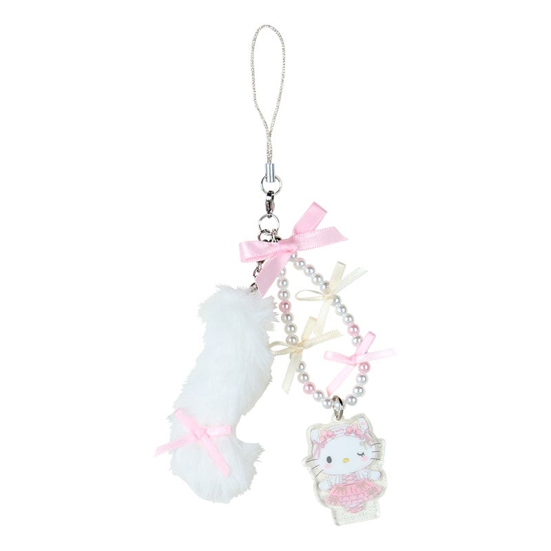 Close-up of Hello Kitty beaded smartphone charm showing bead details