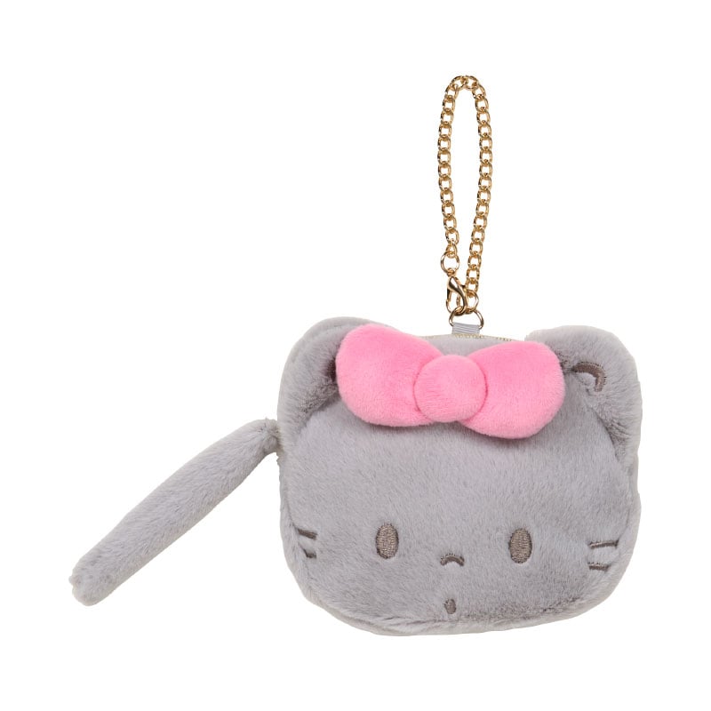 Sanrio Cat Club mini face pouch with plush bag charm cat, front view