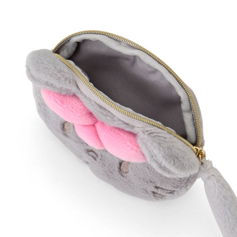 Back view of the mini pouch showing the name tag and gold hardware
