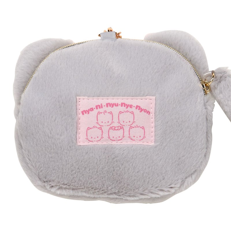 Sanrio Cat Club mini face pouch with plush bag charm cat, front view