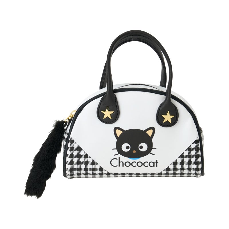 Chococat mini handbag showcasing cat tail zipper pull and internal pocket.