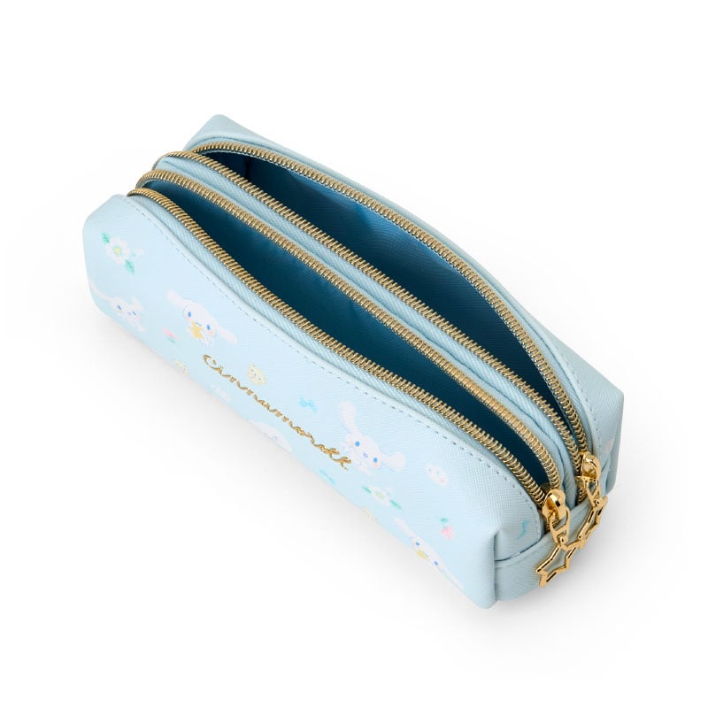 Front view of Cinnamoroll dual compartment pencil pouch with all-over print