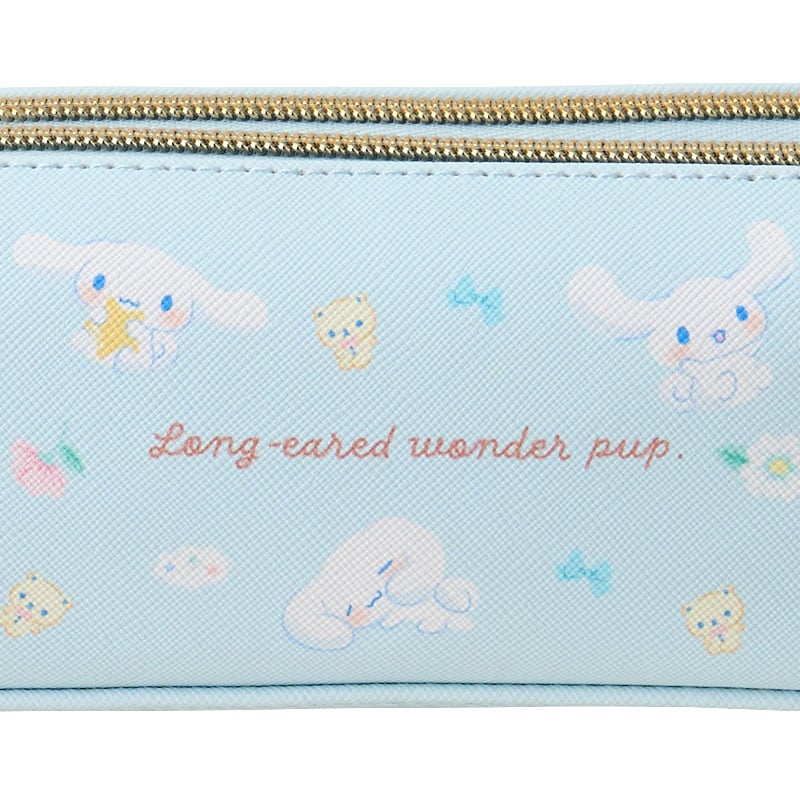 Front view of Cinnamoroll dual compartment pencil pouch with all-over print