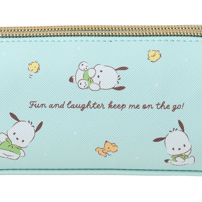Front view of the Pochacco pencil pouch showcasing the all-over print design.