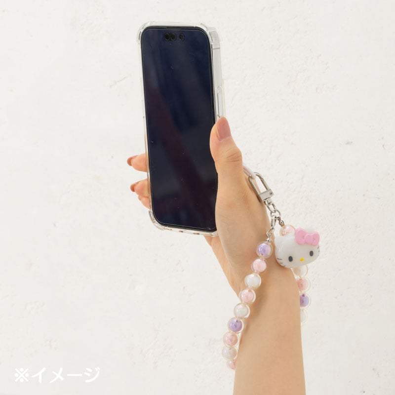 Beaded smartphone charm featuring Hello Kitty mascot with removable strap