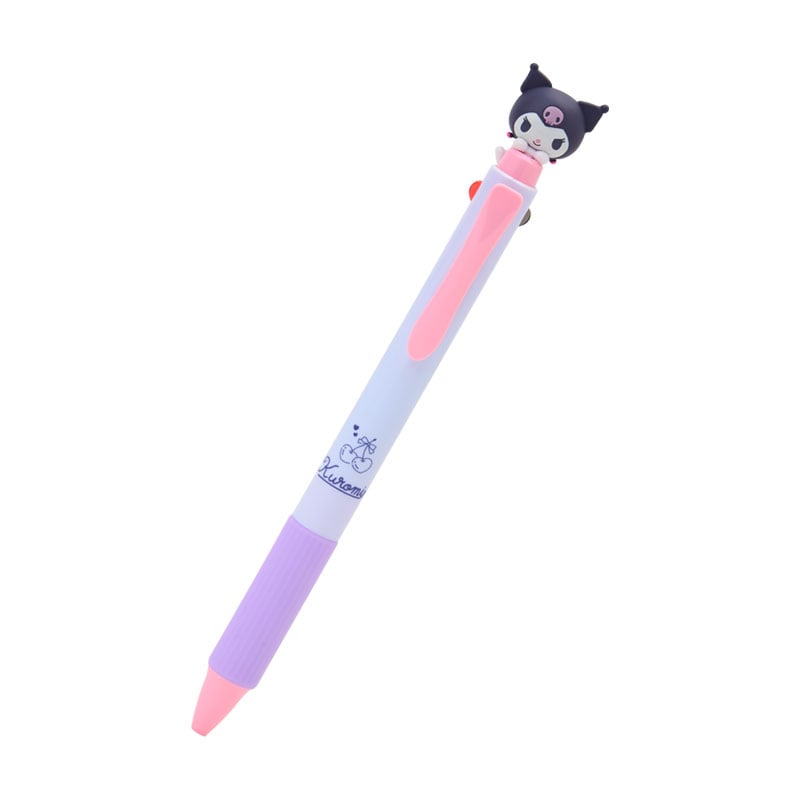 Kuromi 2-Color Pentel EnerGel gel pen with black and red ink, showing its sleek design and mascot character