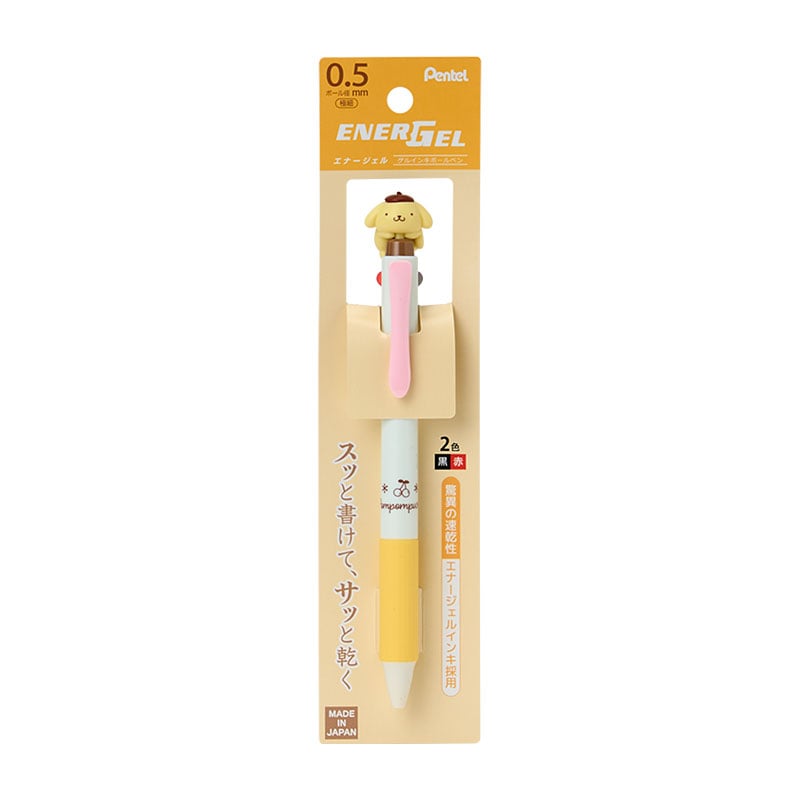Pompompurin 2-Color Pentel EnerGel Retractable Pen in use for writing