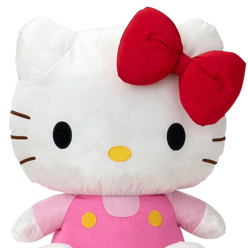 Close-up of embroidered details on the Hello Kitty plush toy