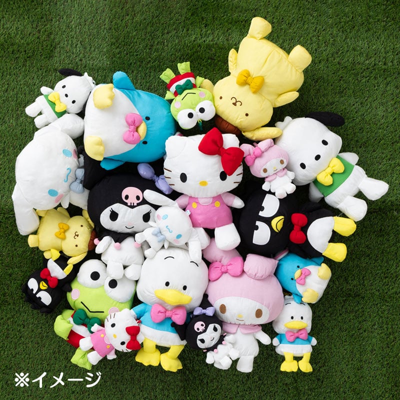Keroppi plush sitting on a colorful background, perfect for display.