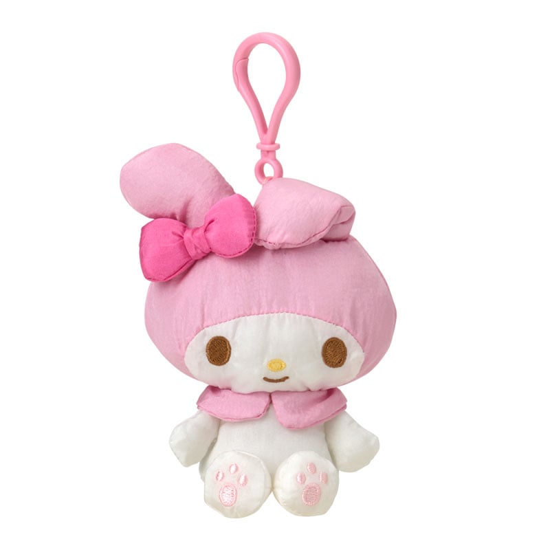 My Melody Balloon Kids clip on a desk, showcasing its clip attachment and embroidered details.