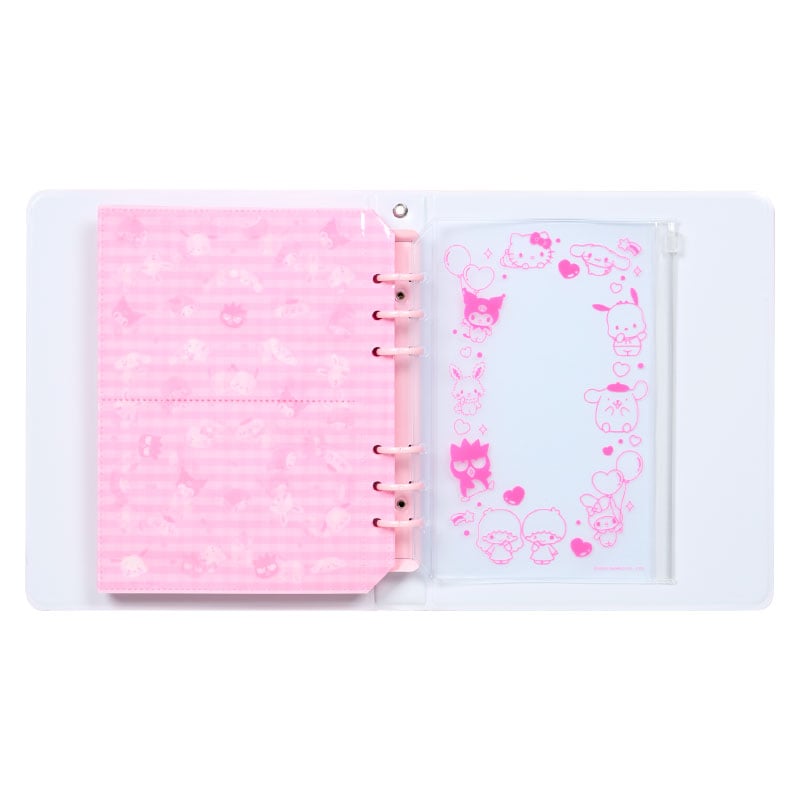 Open Sanrio photo album showing clear pages for scrapbooking and memory preservation