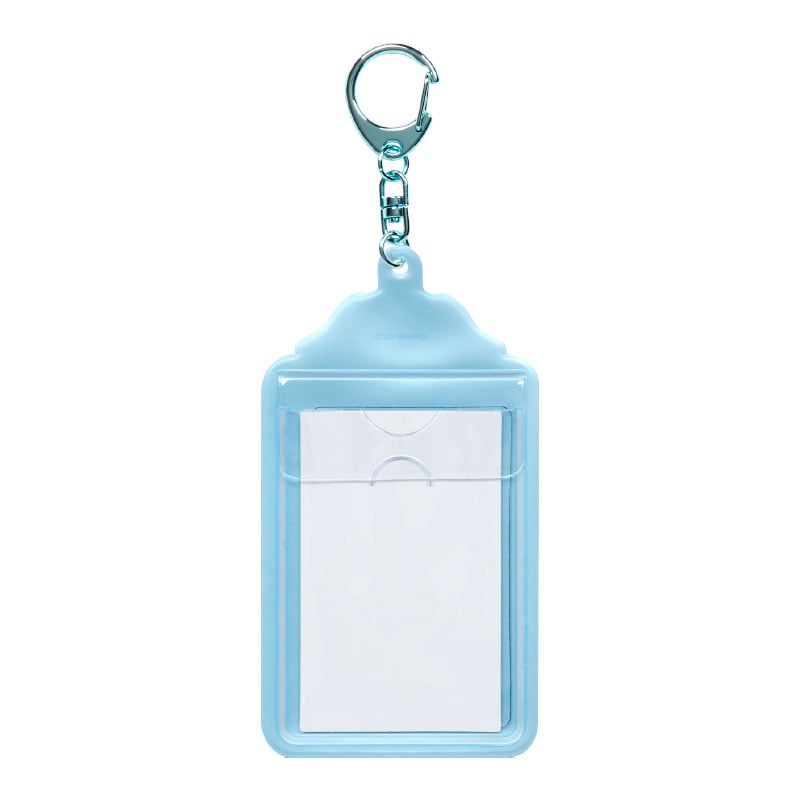 Cinnamoroll Sanrio character charm keychain with a photo inserted in the holder.