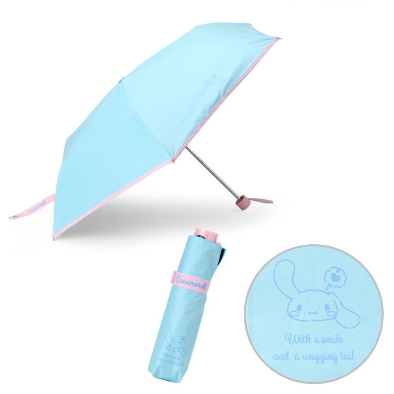 Cinnamoroll windproof travel umbrella unfolded, showing full print and sturdy frame