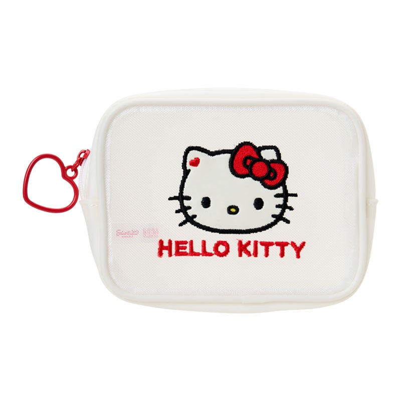 Hello Kitty mini mesh zipper pouch with embroidered accents and heart zipper pull