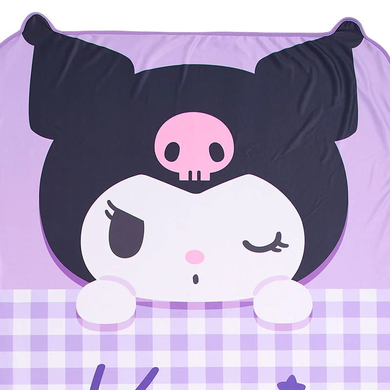 Kuromi throw blanket wrapped around someone, enjoying a nap on a warm day
