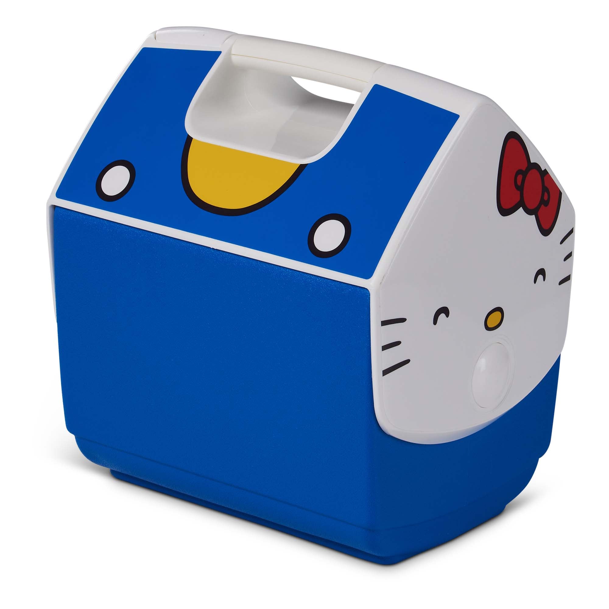 Front view of the Hello Kitty cooler in a sunny park.