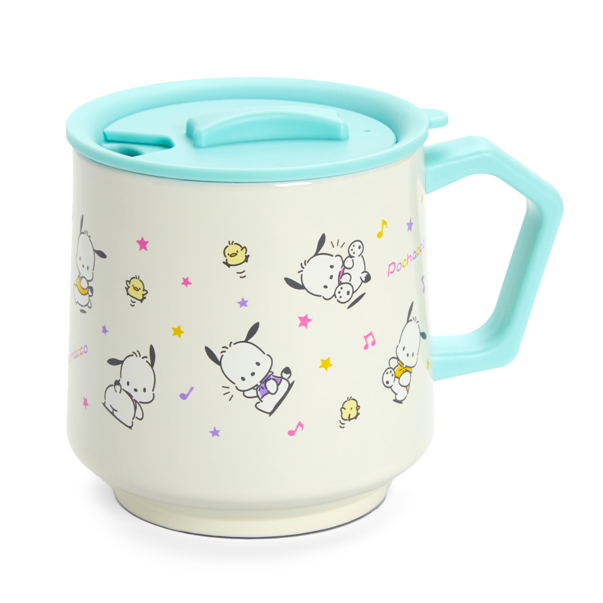 Pochacco Double Wall Glass Mug filled with hot coffee