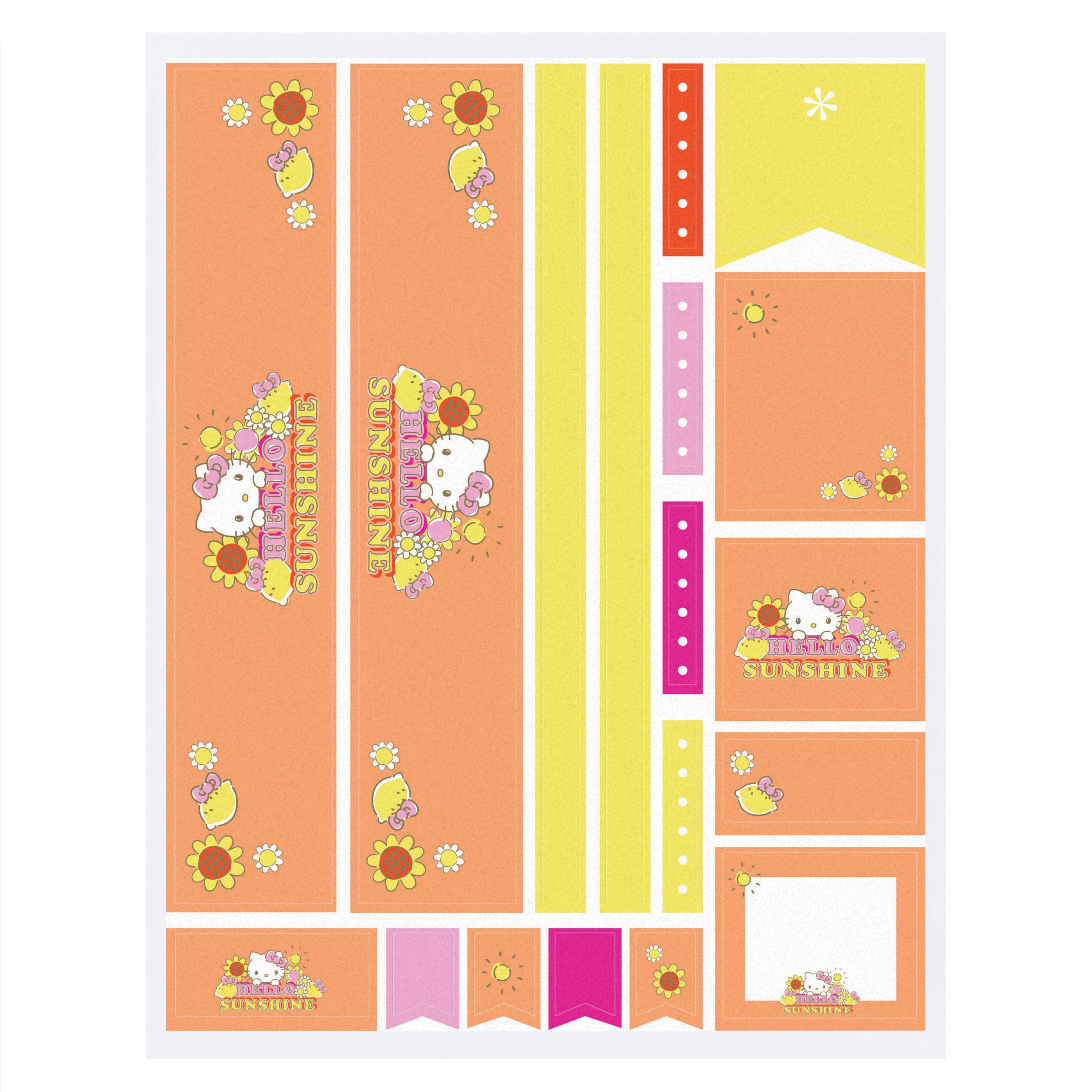 Close-up of Hello Kitty Sunshine stickers on a planner page.