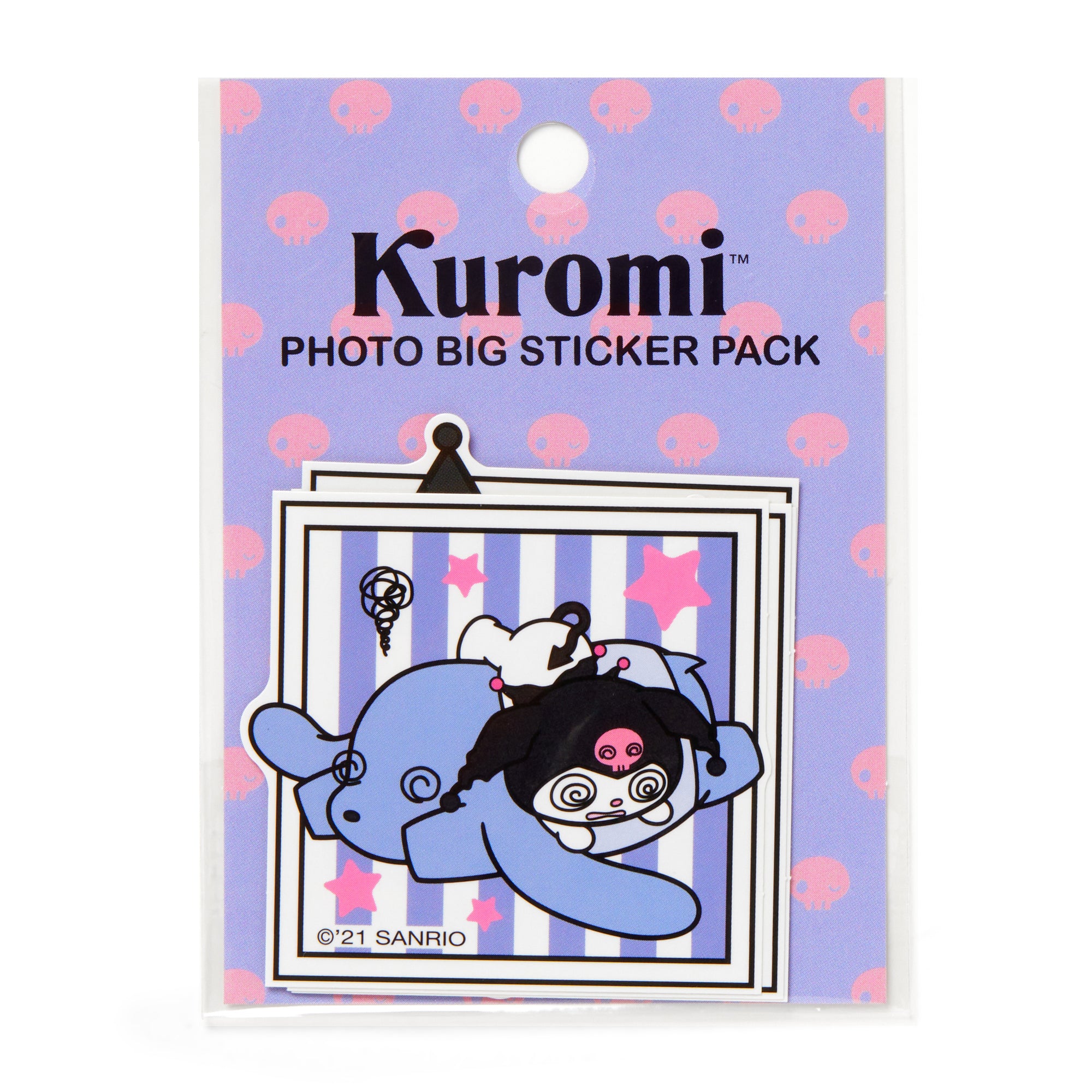 Close-up of Kuromi big sticker with lavender background, ideal for decorating notebooks