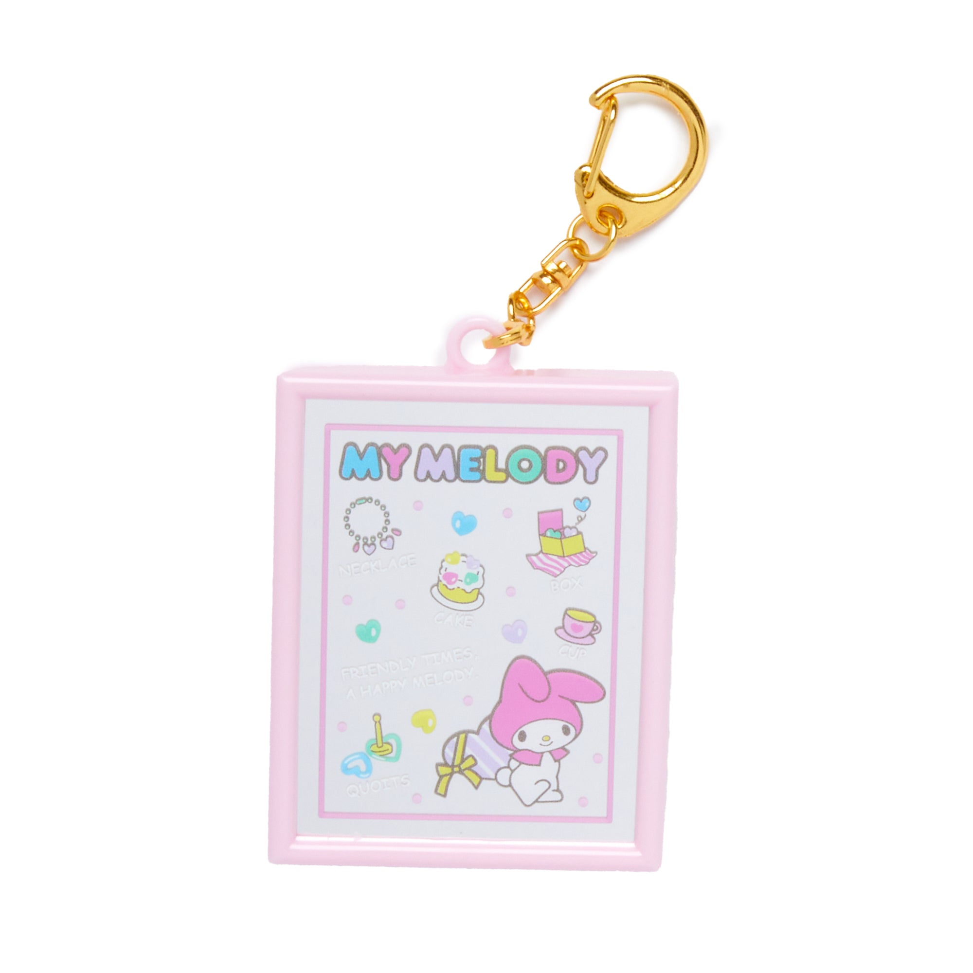 Front view of My Melody mirror keychain highlighting vibrant colors.