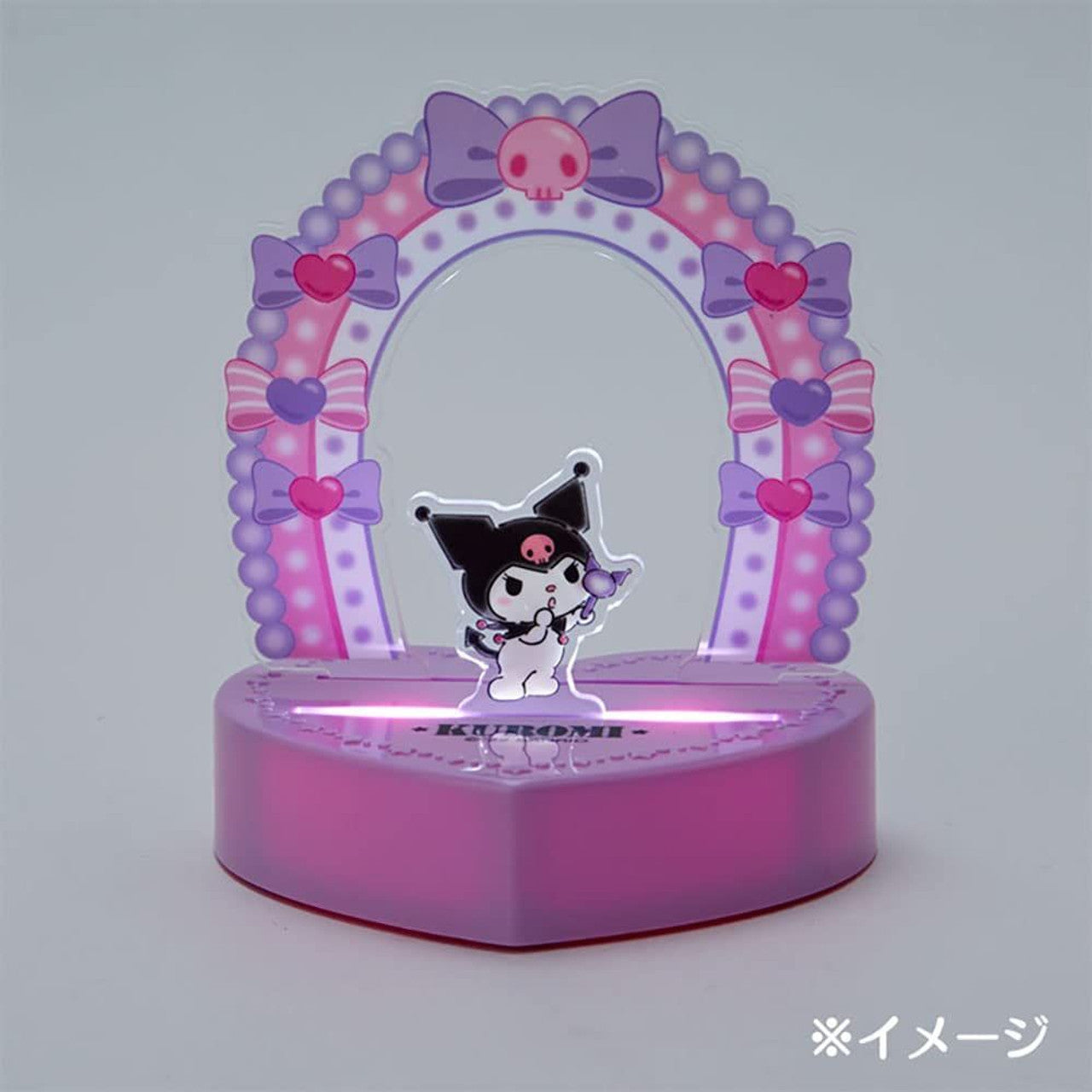 Kuromi acrylic display stand lit up, showcasing the character's details.