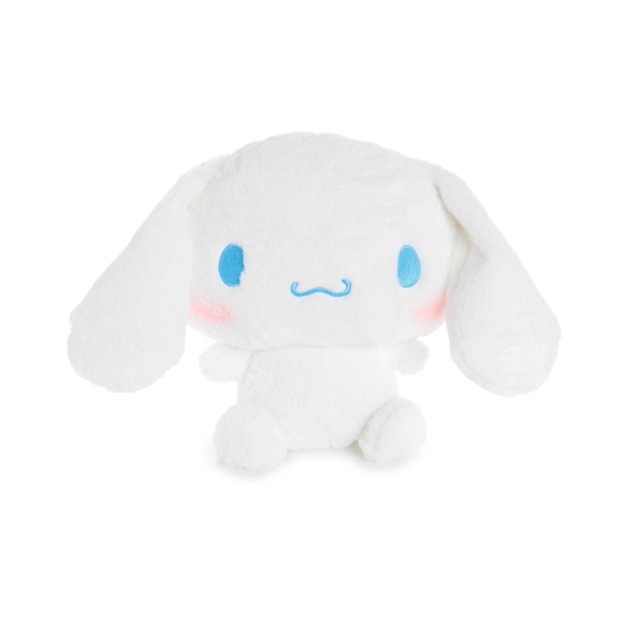 Cinnamoroll 10-inch Sanrio plush toy front view, showcasing its cute face and curly tail.