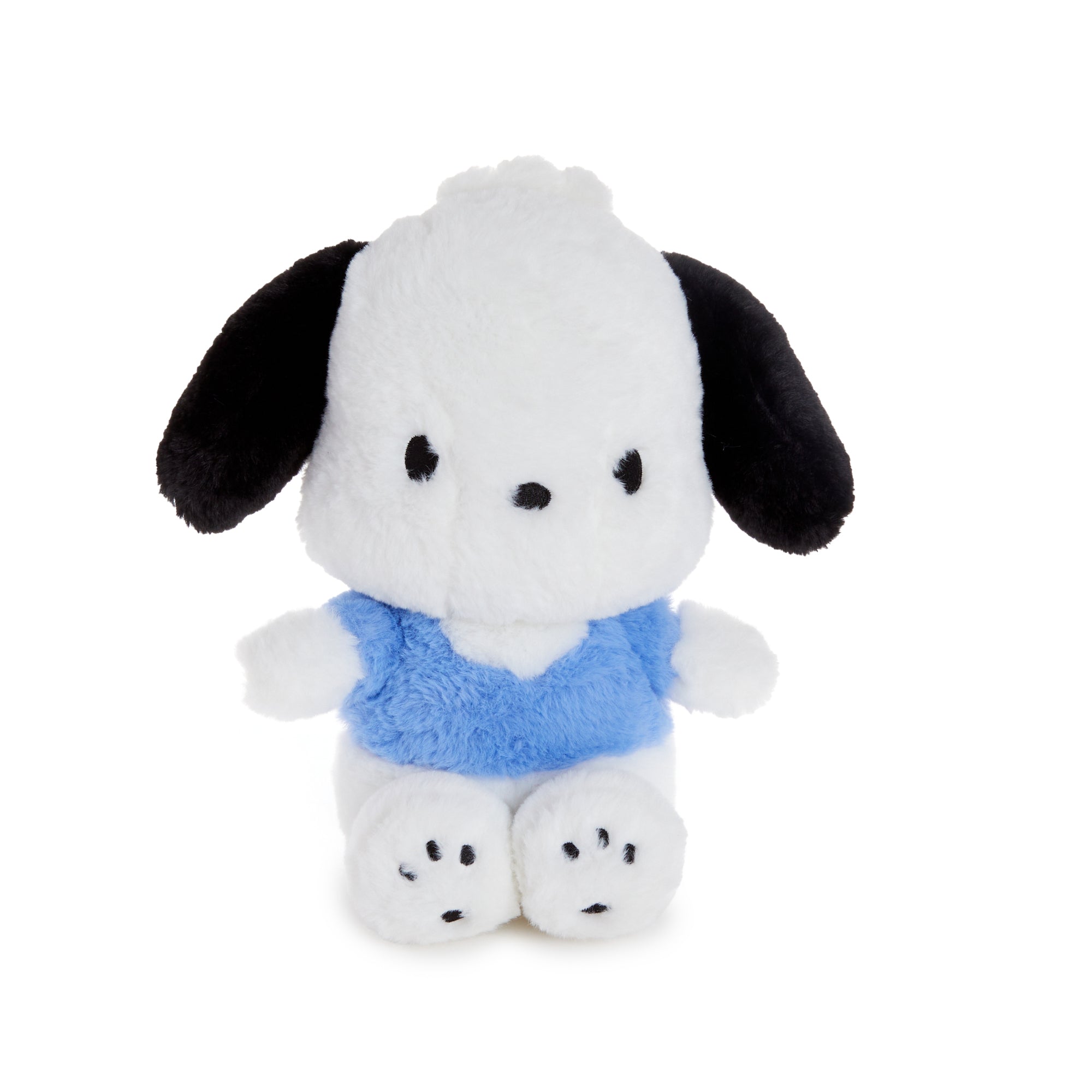 Pochacco plush toy showcasing its soft fur and embroidered details.
