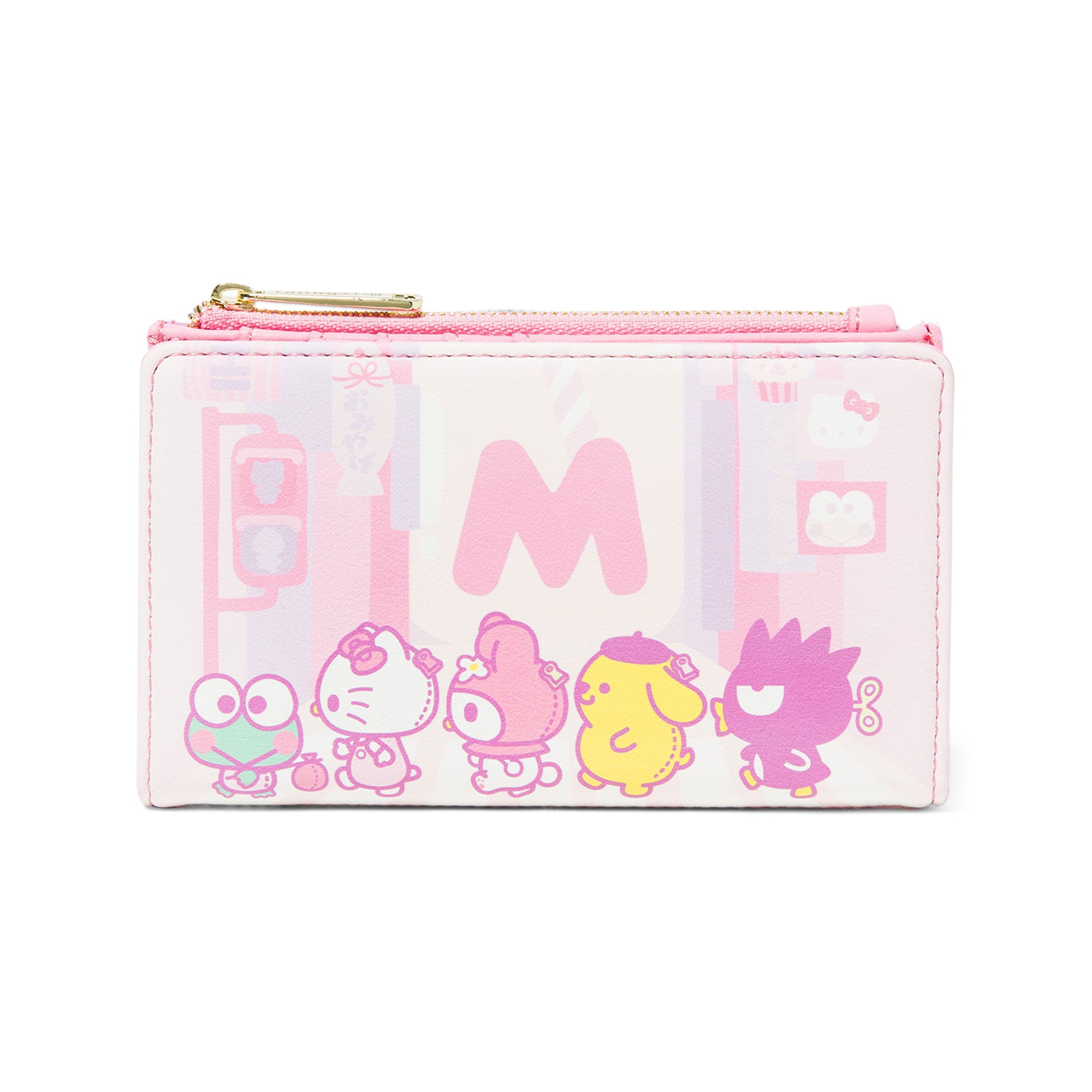 Front view of Hello Kitty and Friends loungefly wallet with Sanrio print
