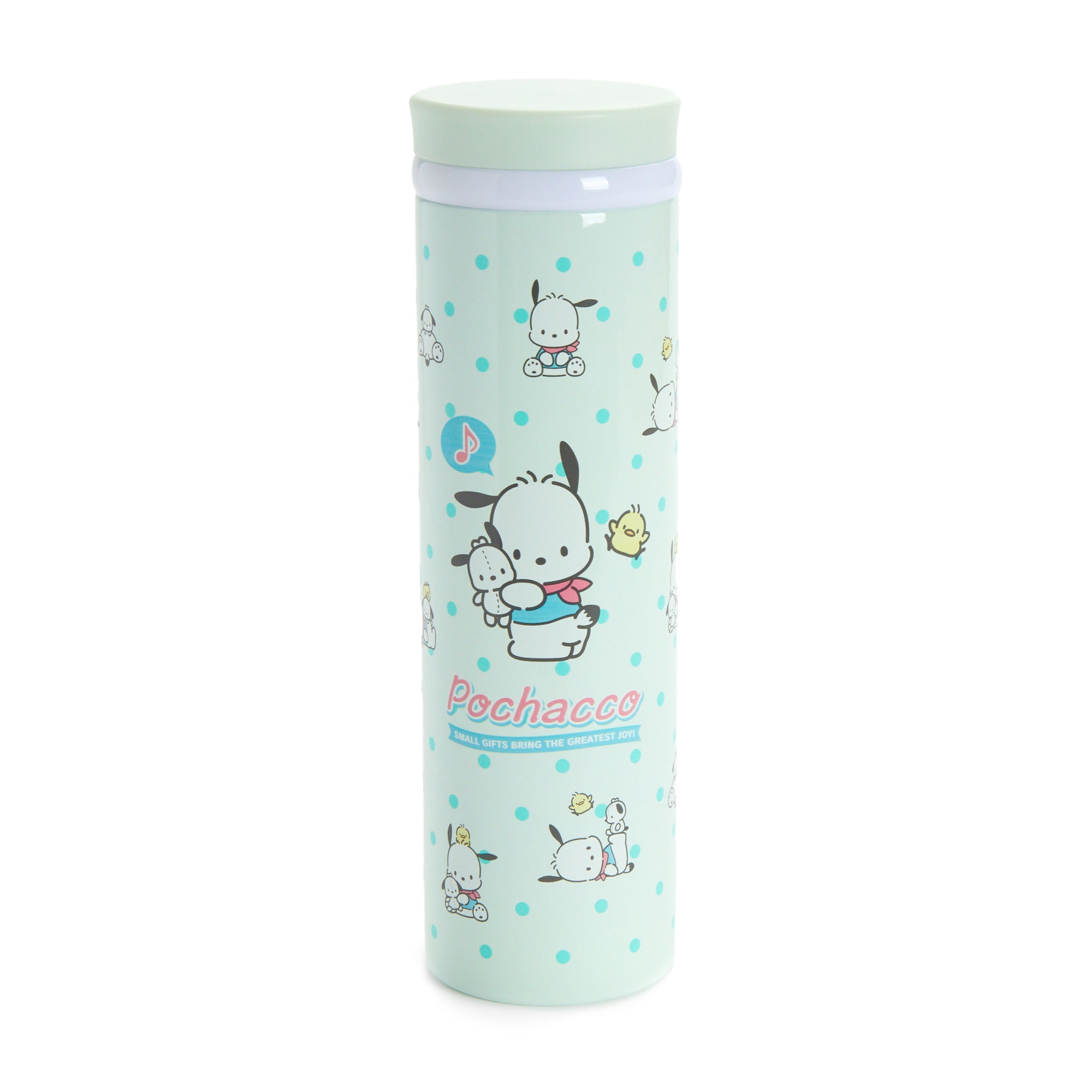 Pochacco Insulated Stainless Steel Water Bottle in a backpack