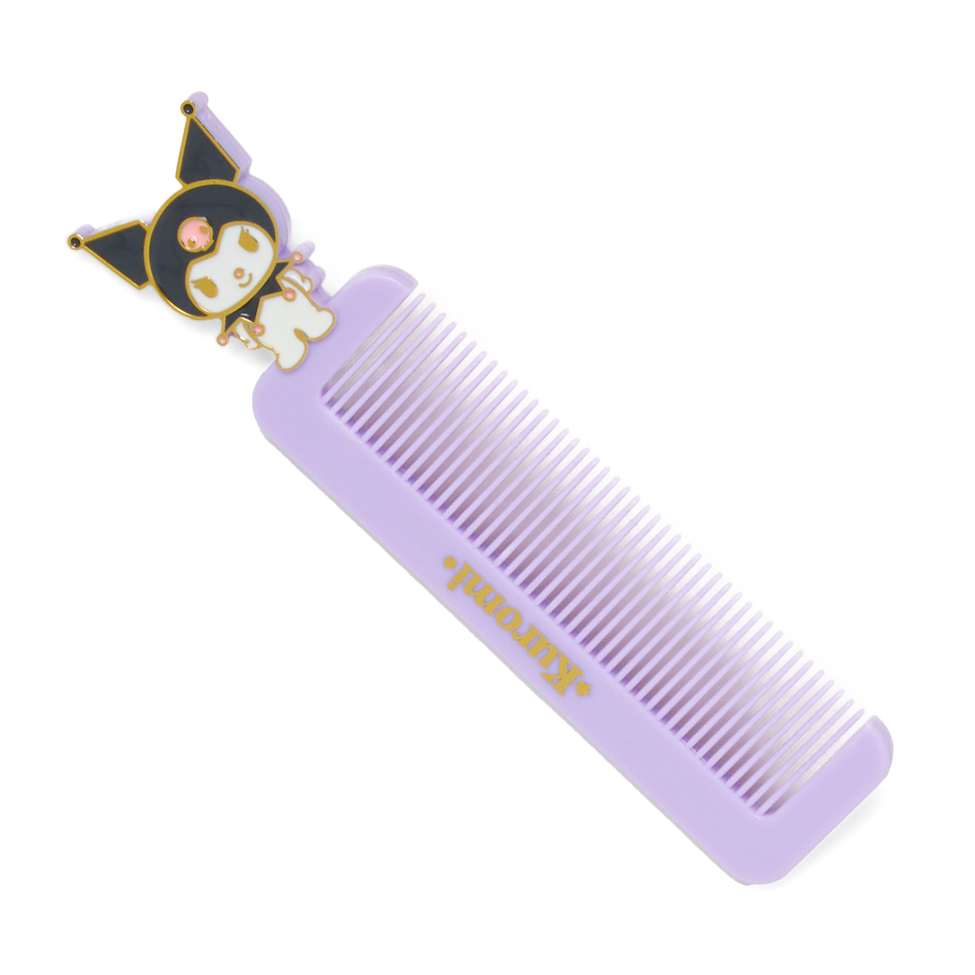Close-up of a Kuromi die-cut comb with a plastic case, ideal for styling and detangling