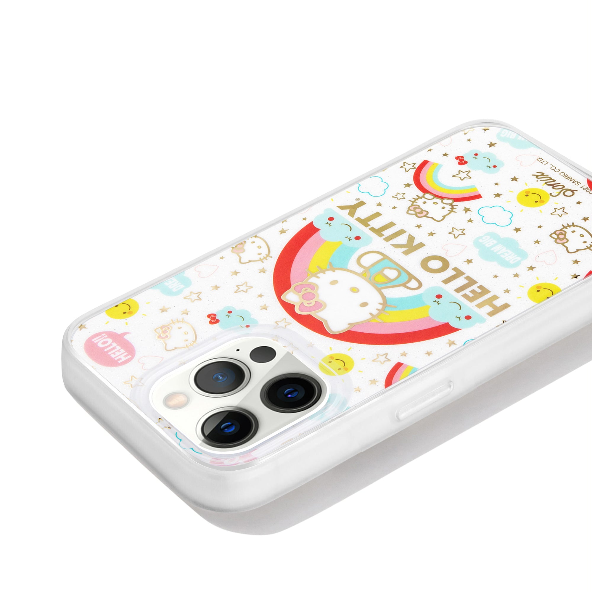 Close-up of the cases antimicrobial material and silver glitter finish