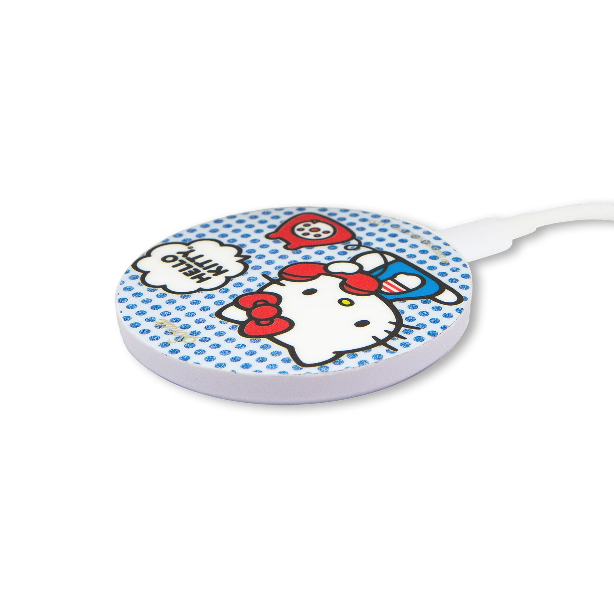 Person using the Hello Kitty wireless charger with a smartphone for easy charging
