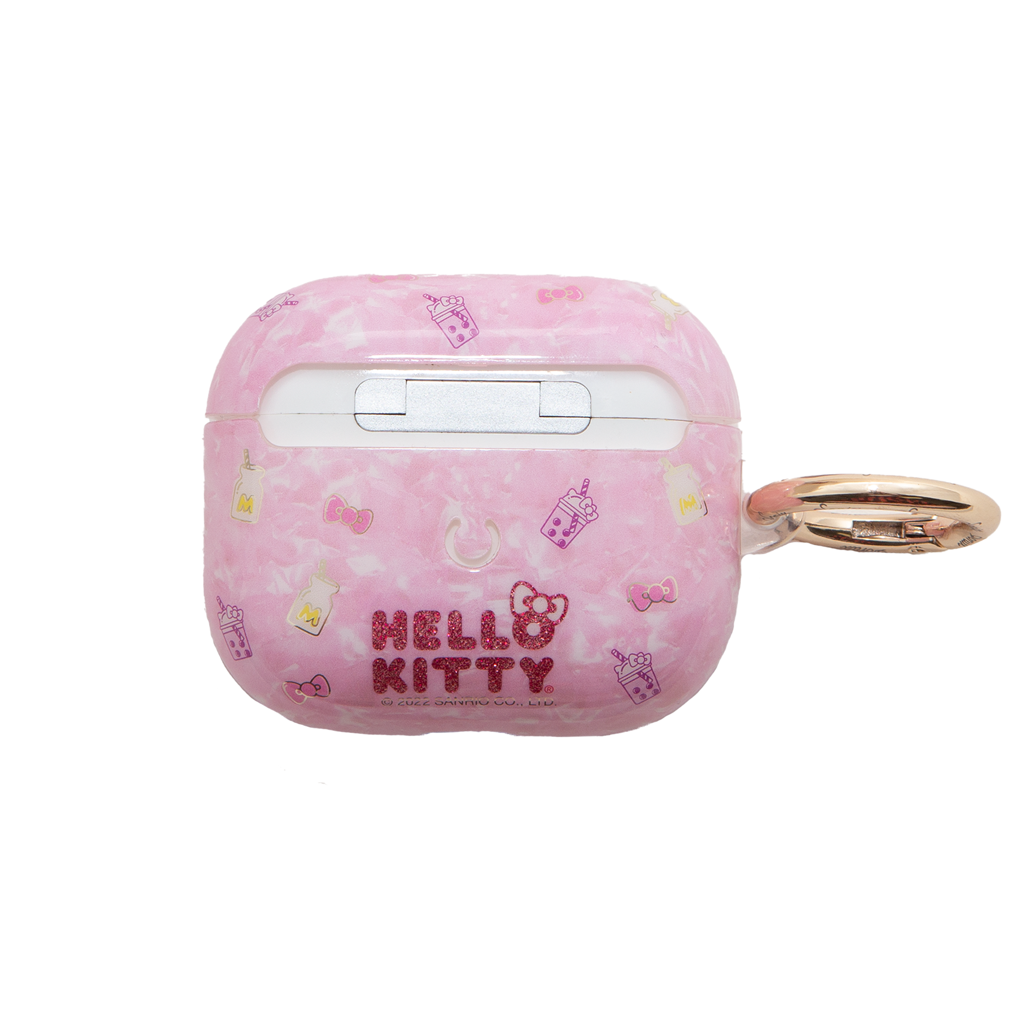Hello Kitty boba case attached to a backpack strap for on-the-go use
