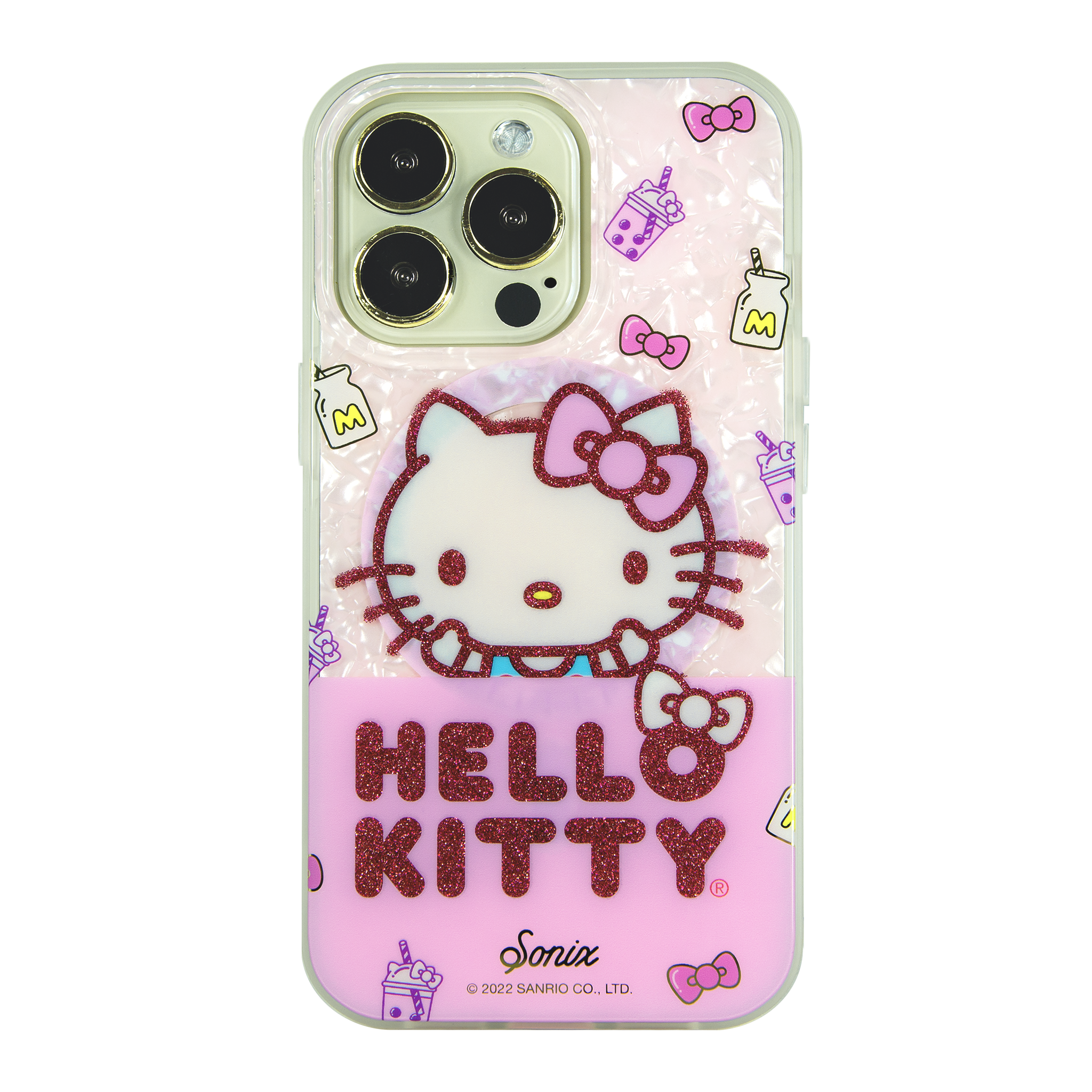 Hello Kitty Boba iPhone case side view showing shock-absorbent sides