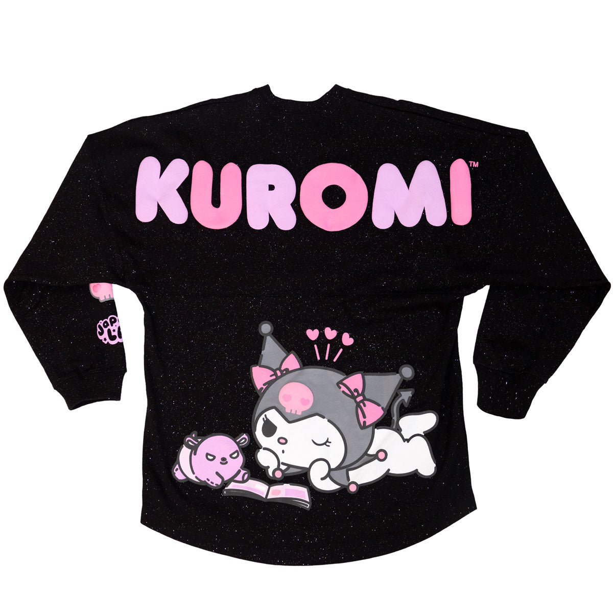 Front view of the Glittery Kuromi Spirit Jersey with vivid graphics.