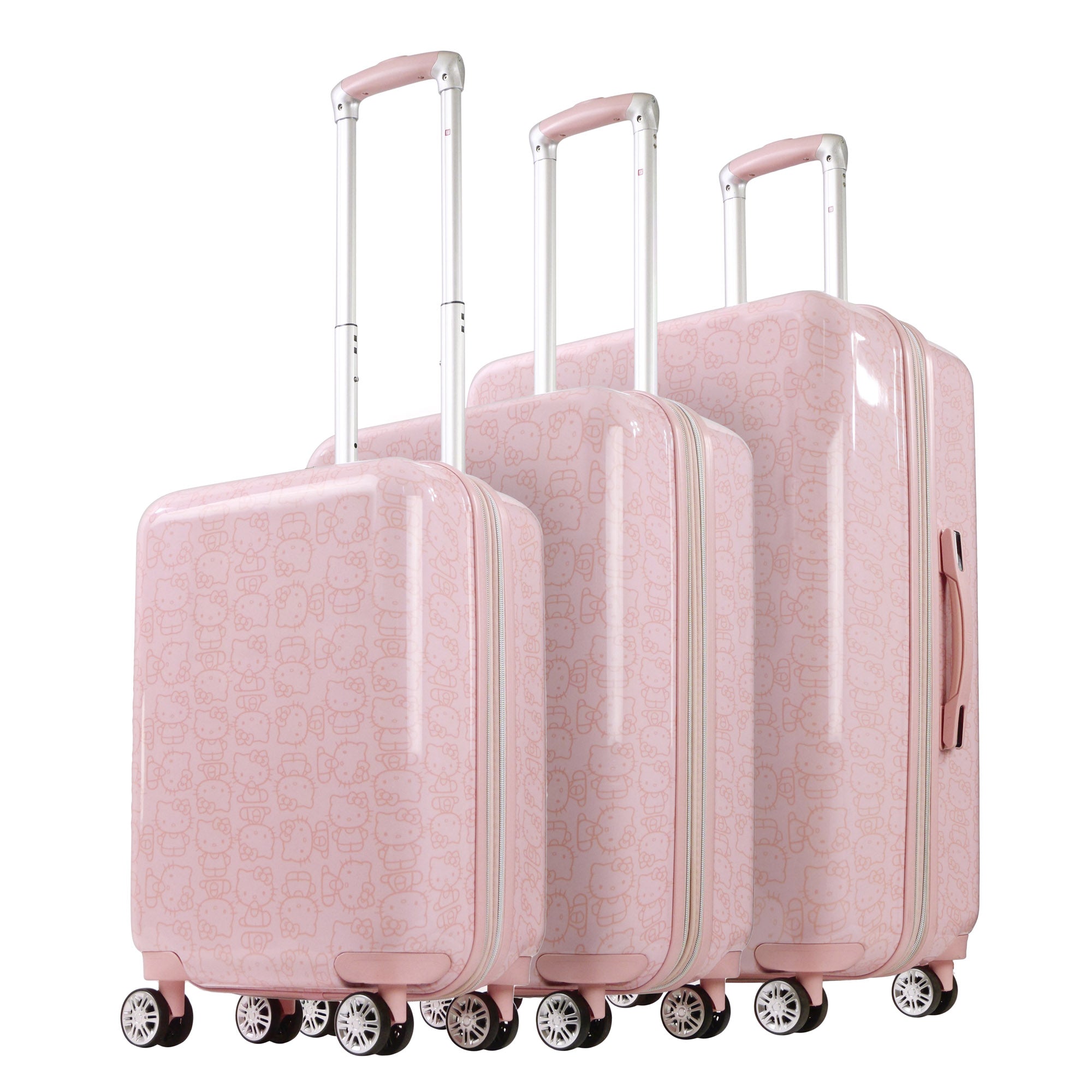 Hello Kitty pink carry-on luggage at airport check-in