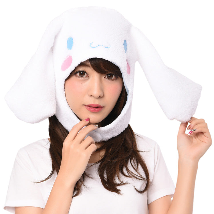 Close-up of the Cinnamoroll Kigurumi Hats embroidered details and soft plush fabric