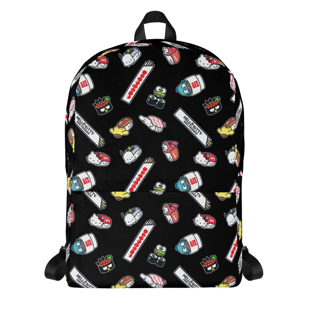 Hello Kitty sushi backpack front view with open pockets