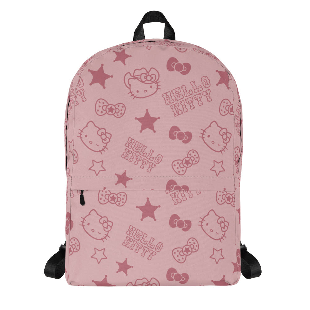 Front view of the Hello Kitty pink backpack showcasing the large storage compartment.